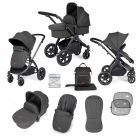 Ickle Bubba Stomp Luxe 9 Piece Pram Pushchair - Black/Charcoal Grey/Black