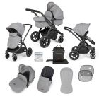 Ickle Bubba Stomp Luxe 9 Piece Pram Pushchair - Black/Pearl Grey/Black