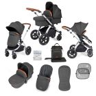 Ickle Bubba Stomp Luxe 9 Piece Pram Pushchair - Silver/Charcoal Grey/Tan