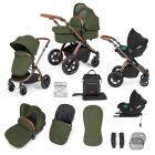 Ickle Bubba Stomp Luxe 12 Piece Travel System with i-Size Cirrus Car Seat & ISOFIX Base - Bronze/Woodland/Tan