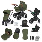 Ickle Bubba Stomp Luxe All-in-one Travel System With Cirrus Car Seat And Isofix Base - Black/Woodland/Tan