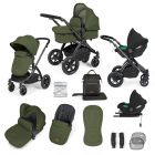 Ickle Bubba Stomp Luxe 12 Piece Travel System with i-Size Cirrus Car Seat & ISOFIX Base - Black/Woodland/Black