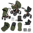 Ickle Bubba Stomp Luxe 12 Piece Travel System with i-Size Cirrus Car Seat & ISOFIX Base - Bronze/Woodland/Black