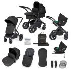 Ickle Bubba Stomp Luxe 12 Piece Travel System with i-Size Cirrus Car Seat & ISOFIX Base - Black/Midnight/Black