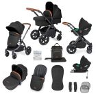 Ickle Bubba Stomp Luxe 12 Piece Travel System with i-Size Cirrus Car Seat & ISOFIX Base - Black/Midnight/Tan