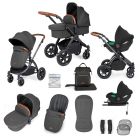 Ickle Bubba Stomp Luxe All-in-one Travel System With Cirrus Car Seat And Isofix Base - Black/Charcoal Grey/Tan