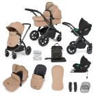 Ickle Bubba Stomp Luxe All-in-one Travel System With Cirrus Car Seat And Isofix Base - Black/Desert/Black