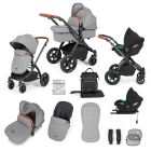 Ickle Bubba Stomp Luxe All-in-one Travel System With Cirrus Car Seat And Isofix Base - Black/Pearl Grey/Tan