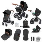 Ickle Bubba Stomp Luxe 12 Piece Travel System with i-Size Cirrus Car Seat & ISOFIX Base - Silver/Midnight/Tan