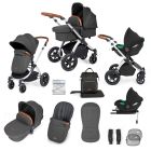 Ickle Bubba Stomp Luxe 12 Piece Travel System with i-Size Cirrus Car Seat & ISOFIX Base - Silver/Charcoal Grey/Tan