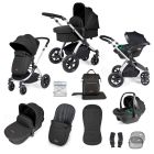 Ickle Bubba Stomp Luxe 12 Piece Travel System with i-Size Stratus Car Seat & ISOFIX Base - Silver/Midnight/Black