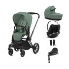 Cybex Priam Stroller with Cloud T i-Size Car Seat and Base Bundles - Matt Black/Leaf Green