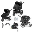 Ickle Bubba Venus Prime Jogger Stroller i-Size Travel System with Stratus Car Seat & Isofix Base - Black