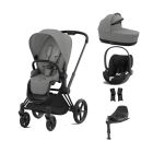 Cybex Priam Stroller with Cloud T i-Size Car Seat and Base Bundles - Matt Black/Mirage Grey