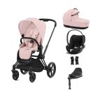 Cybex Priam Stroller with Cloud T i-Size Car Seat and Base Bundles - Matt Black/Peach Pink