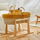 The Little Green Sheep Knitted Moses Basket and Rocking Stand Bundle - Honey