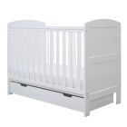 Ickle Bubba Coleby Mini Cot Bed, Under Drawer and All Seasons Premium Pocket Sprung Mattress - White