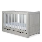 Ickle Bubba Pembrey Cot Bed, Under Drawer and Premium Sprung Mattress - Ash Grey