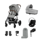 Cybex Balios S Lux Pushchair with Cloud G i-Size Car Seat and Base 10 Piece Bundle - Stone Grey