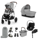 Cybex Gazelle S Lux Pushchair with Cloud G i-Size Car Seat and Base 11 Piece Bundle - Stone Grey (Silver Frame)