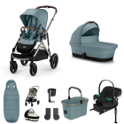 Cybex Gazelle S Lux Pushchair with Aton B2 Car Seat and Base 11 Piece Bundle - Stormy Blue (Taupe Frame)