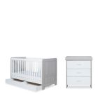 Ickle Bubba Pembrey 2 Piece Furniture Set, Under Drawer and All Seasons Premium Pocket Sprung Mattress - Ash Grey/White