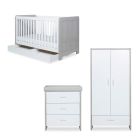 Ickle Bubba Pembrey 3 Piece Furniture Set and All Seasons Premium Pocket Sprung Mattress  - Ash Grey/White