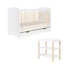 Ickle Bubba Coleby Scandi 2 Piece Furniture Set, Under Drawer and All Seasons Premium Pocket Sprung Mattress - Scandi White