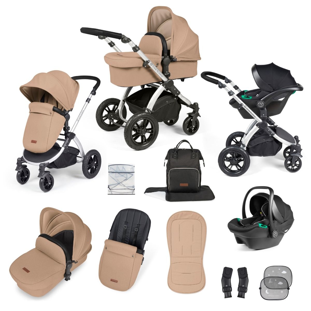 Ickle Bubba Stomp Luxe All in One Travel System with Isofix Base Silver Desert Black