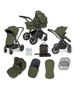 Ickle Bubba Stomp Luxe 9 Piece Pram Pushchair - Black/Woodland/Black