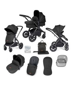 Ickle Bubba Stomp Luxe 9 Piece Pram Pushchair - Black/Midnight/Black