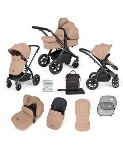 Ickle Bubba Stomp Luxe 9 Piece Pram Pushchair - Black/Desert/Black