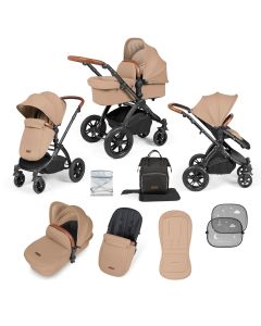 Ickle Bubba Stomp Luxe 9 Piece Pram Pushchair - Black/Desert/Tan