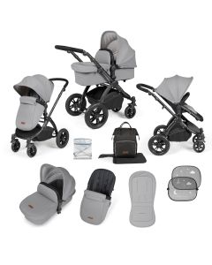 Ickle Bubba Stomp Luxe 9 Piece Pram Pushchair - Black/Pearl Grey/Black