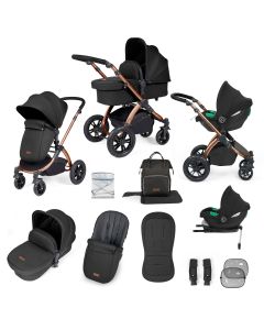 Ickle Bubba Stomp Luxe 12 Piece Travel System with i-Size Cirrus Car Seat & ISOFIX Base - Bronze/Midnight/Black