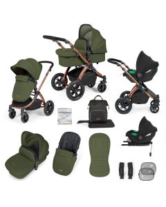 Ickle Bubba Stomp Luxe All-in-one Travel System With Cirrus Car Seat And Isofix Base - Bronze/Woodland/Black