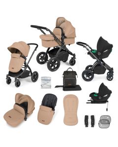 Ickle Bubba Stomp Luxe All-in-one Travel System With Cirrus Car Seat And Isofix Base - Black/Desert/Black