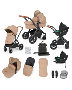 Ickle Bubba Stomp Luxe All-in-one Travel System With Cirrus Car Seat And Isofix Base - Black/Desert/Tan