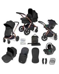 Ickle Bubba Stomp Luxe 12 Piece Travel System with i-Size Stratus Car Seat & ISOFIX Base - Bronze/Midnight/Black