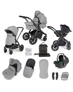 Ickle Bubba Stomp Luxe All-in-One Travel System with Isofix Base - Black/Pearl Grey/Black