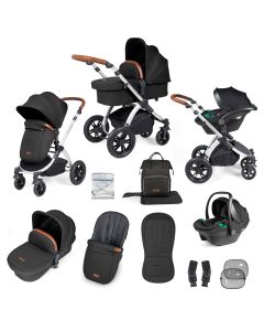 Ickle Bubba Stomp Luxe All-in-One Travel System with Isofix Base - Silver/Midnight/Tan