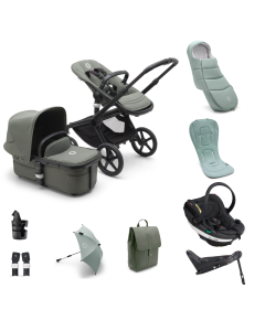 Bugaboo Fox 5 Complete Pushchair Bundle with BeSafe Go Beyond Anthracite Mesh Car Seat and Base - Black/Forest Green