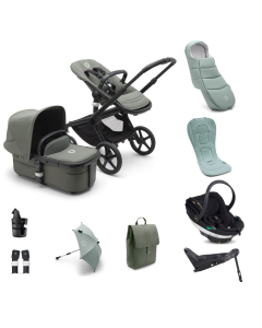 Bugaboo Fox 5 Complete Pushchair Bundle with BeSafe Go Beyond Black Cab Car Seat and Base - Black/Forest Green