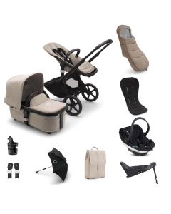 Bugaboo Fox 5 Complete Pushchair Bundle with BeSafe Go Beyond Black Cab Car Seat and Base - Black/Desert Taupe