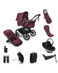 Bugaboo Fox 5 Renew Complete Pushchair Bundle with BeSafe Go Beyond Black Cab Car Seat and Base - Black/Dark Cherry