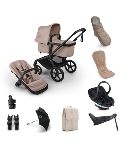 Bugaboo Fox 5 Renew Complete Pushchair Bundle with BeSafe Go Beyond Black SoftBreeze Car Seat and Base - Black/Desert Taupe Melange