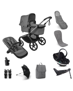 Bugaboo Fox 5 Renew Complete Pushchair Bundle with BeSafe Go Beyond Black Cab Car Seat and Base - Graphite/Moon Grey