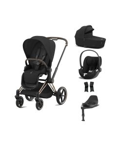 Cybex Priam Stroller with Cloud T i-Size Car Seat and Base Bundles - Rose Gold/Sepia Black