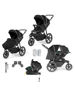 Ickle Bubba Venus Max Jogger Stroller i-Size Travel System with Stratus Car Seat & Isofix Base - Black