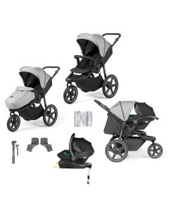 Ickle Bubba Venus Max Jogger Stroller I-Size Travel System with Isofix Base - Black/Space Grey/Black